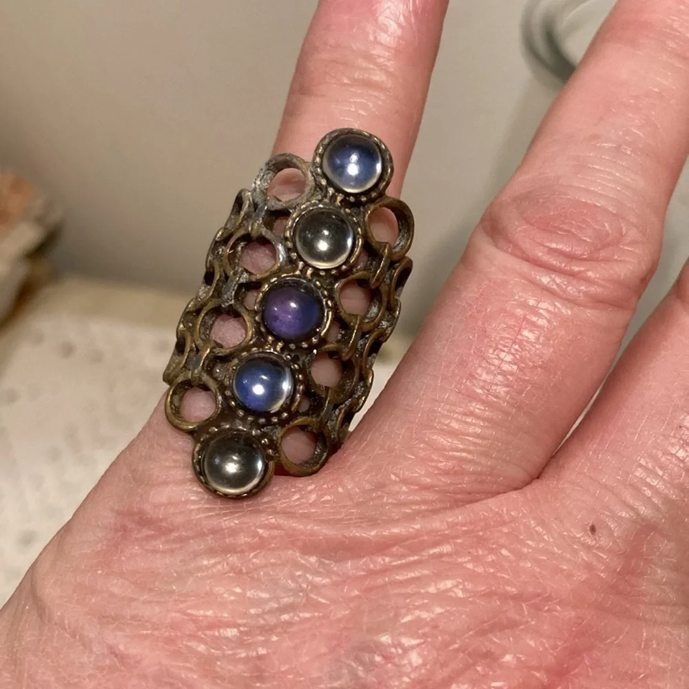 1970’s large handmade artsy brass chakra ring